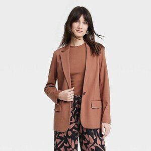 A New Day Women's Ponte Knit Blazer Brown One Button Two Pockets Size M